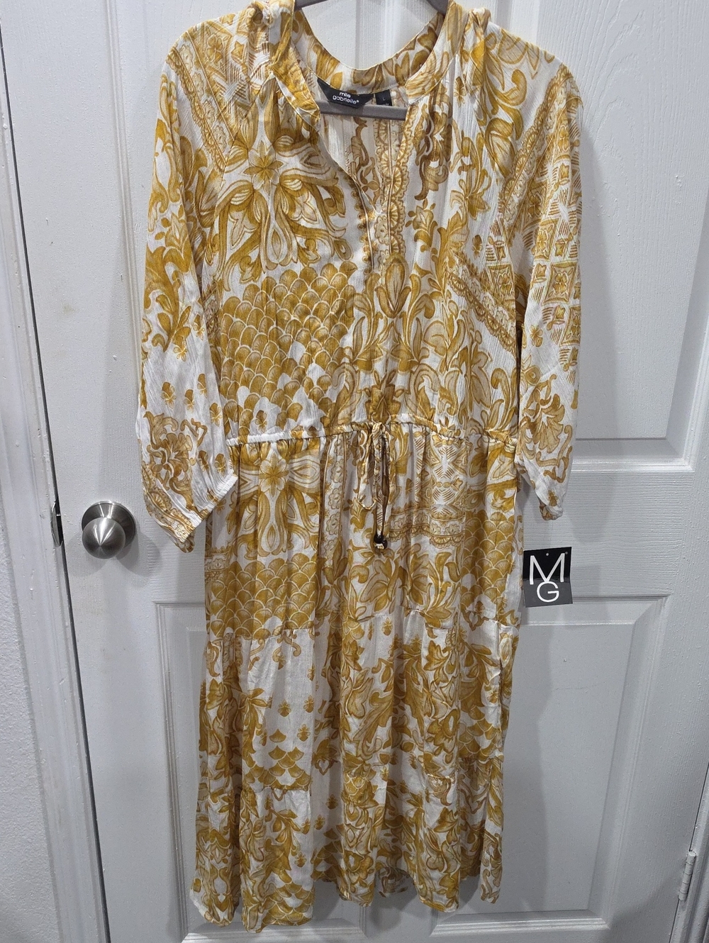 Mlle Gabrielle White and Yellow Patterned Midi Dress